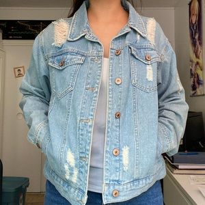 FOREVER 21 light blue distressed denim jacket